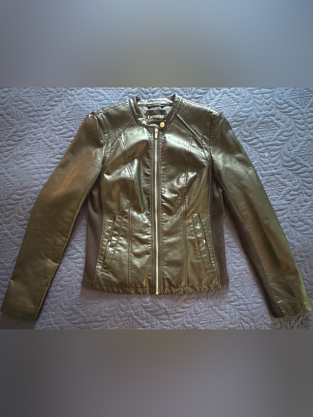 Express Women's Black Faux Leather Zip Jacket- Medium NWOT